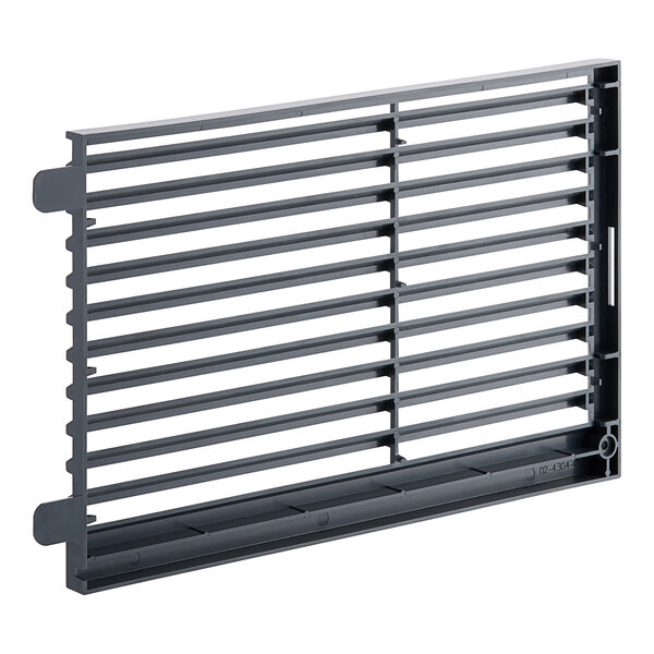 A black metal grill insert with a grey plastic vent.