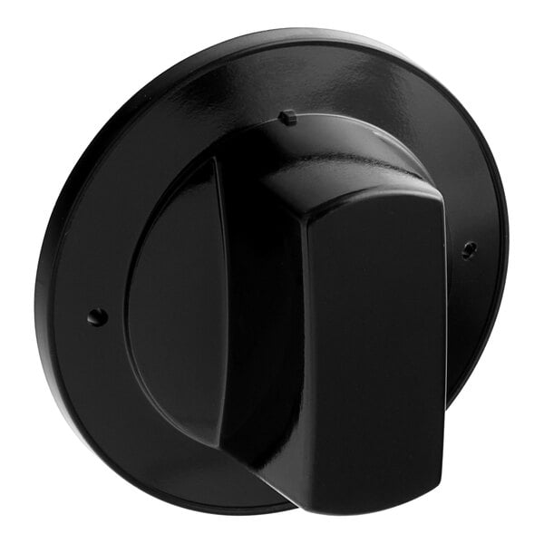 A close up of a black Garland knob handle.