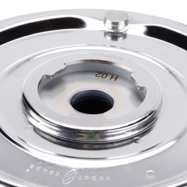 A Robot Coupe stainless steel bowl assembly.