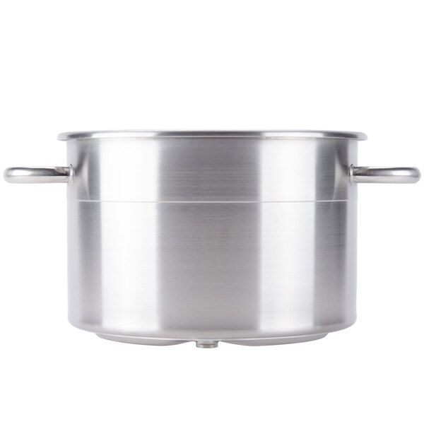 A Robot Coupe stainless steel bowl assembly with handles.