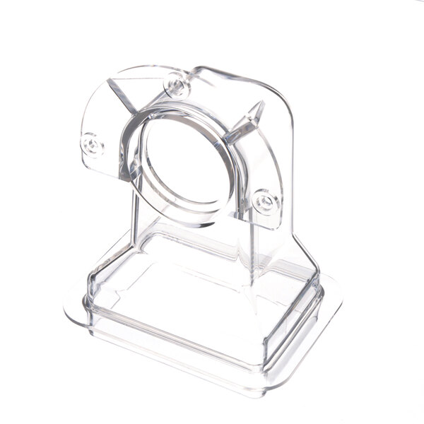 A clear plastic Hoshizaki spout with a round hole.