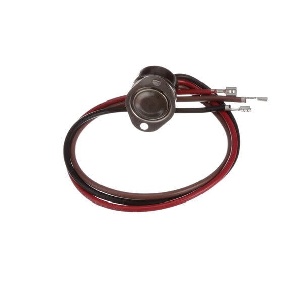 A close-up of a Bohn defrost term switch with red and black wires.