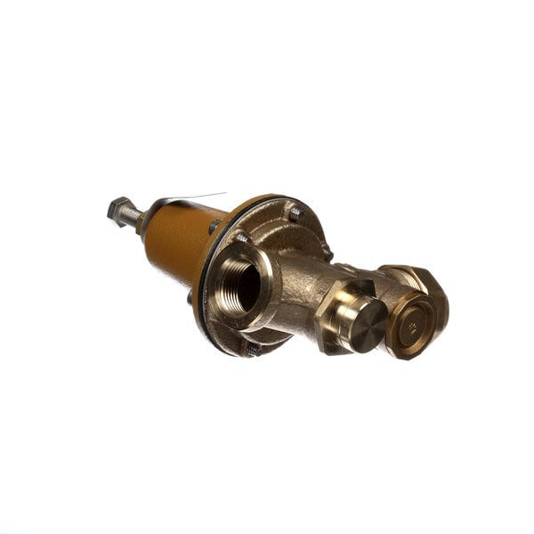 A close-up of a Jackson brass pressure regulator with a gold handle.