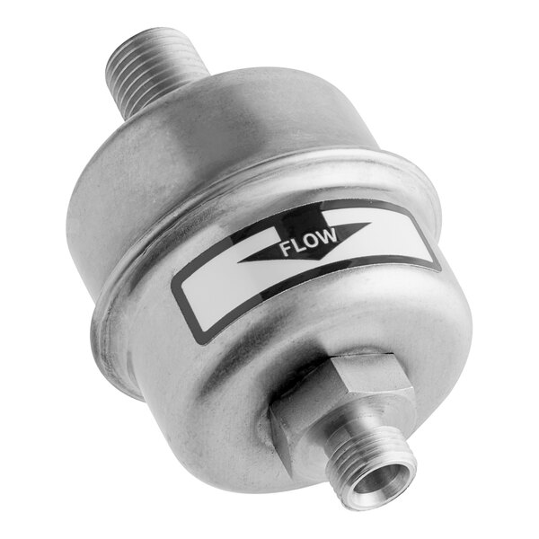 A stainless steel Cleveland pressure regulator with a black and white label.