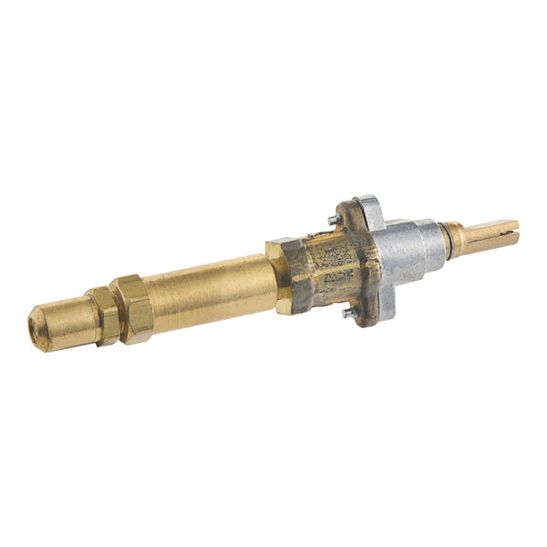 A brass US Range Hi-Low valve assembly with a brass handle.