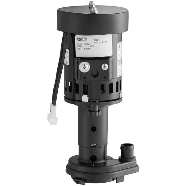 A black Scotsman water pump with a white label.