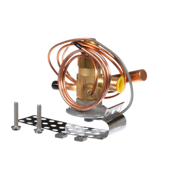 A copper Traulsen TXV valve with a screw.