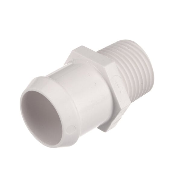 A close-up of a white plastic pipe fitting.