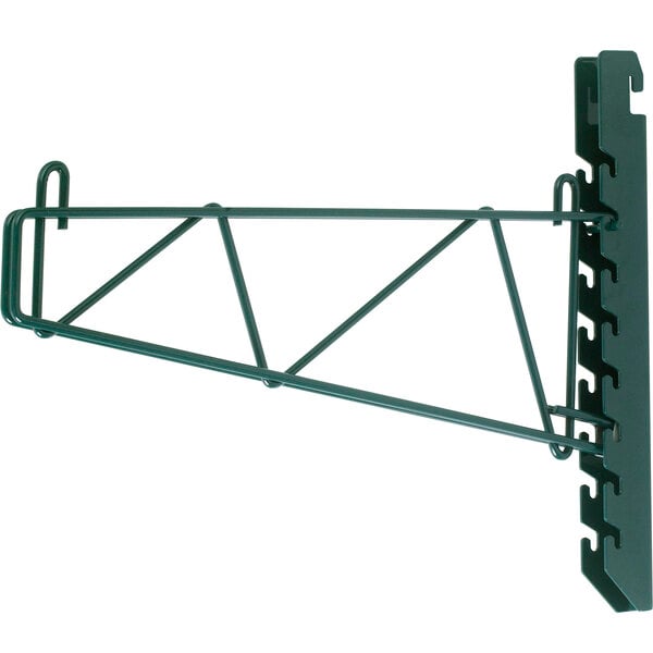 A black Metro SmartWall metal shelf with a metal frame and two hooks.