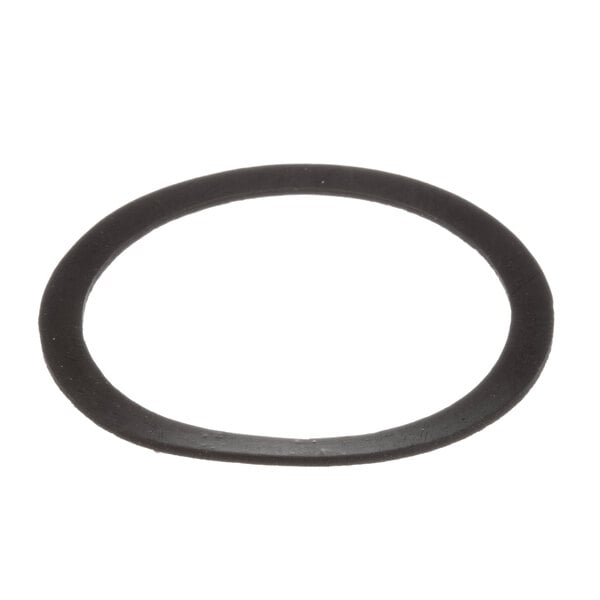 A black rubber flat gasket with a hole in the middle on a white background.