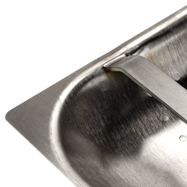 A stainless steel Advance Tabco pre-rinse basket with a metal handle.