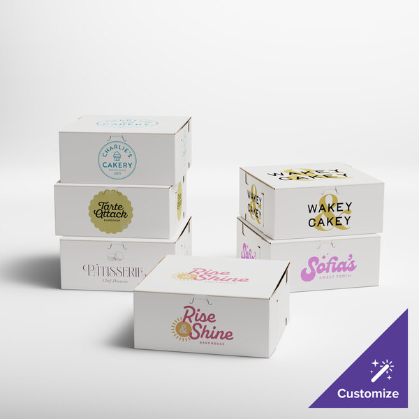 A white box with a customizable blue logo on it.