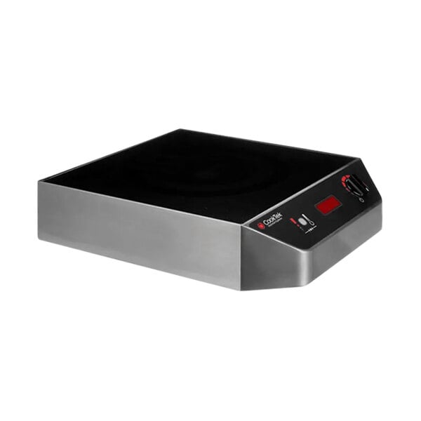 A black and silver CookTek housing assembly box with buttons and a red button.