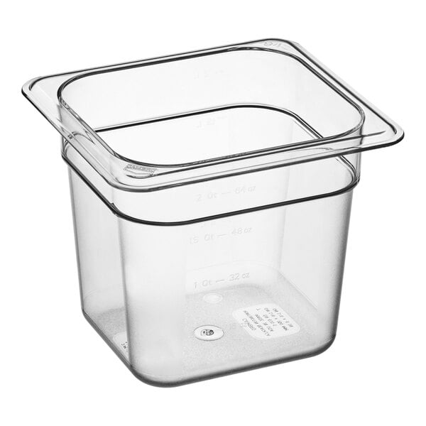 A clear plastic Cambro food pan.