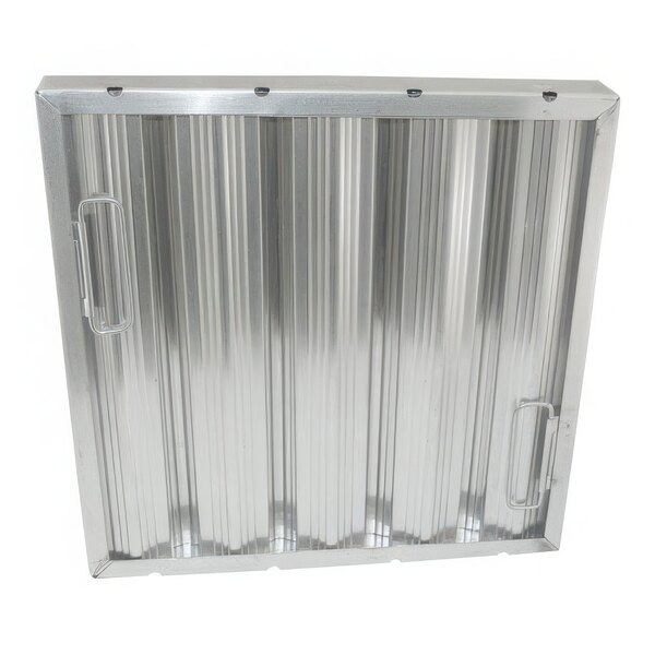 A stainless steel AllPoints hood filter with ridged baffles.