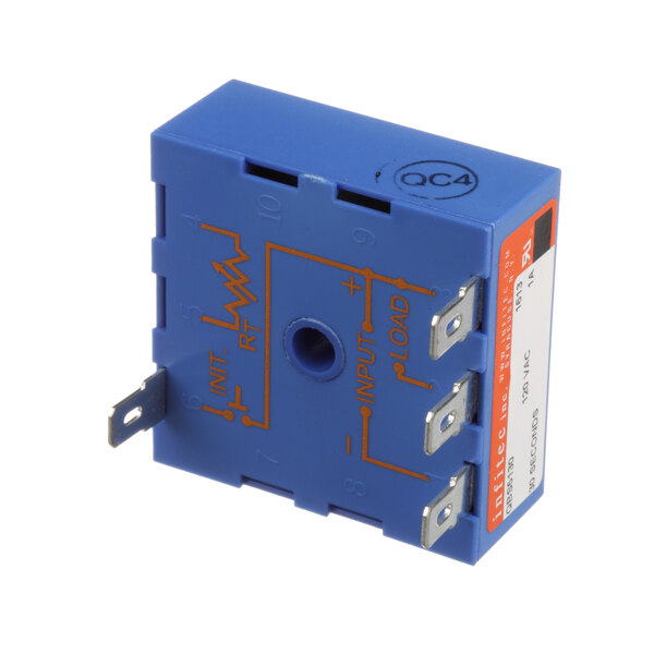 A Champion 114413 blue electronic timer relay with orange text on it.