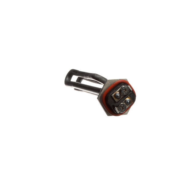A close-up of a wire with a red and black strip.
