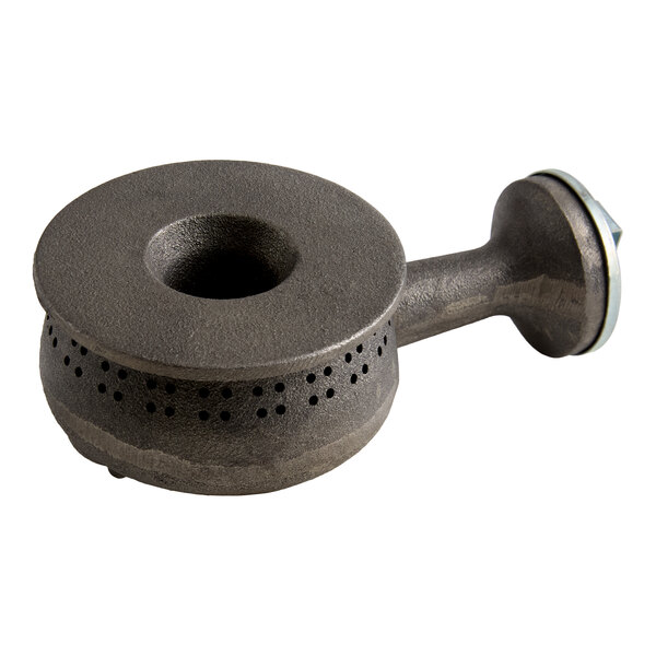 A cast iron burner assembly with multiple small holes for gas flow, designed for use in commercial kitchen equipment.