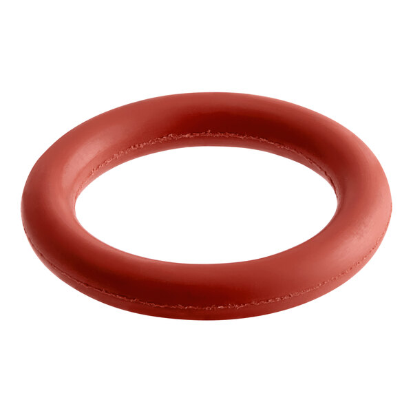 An orange rubber O-ring with a white background.