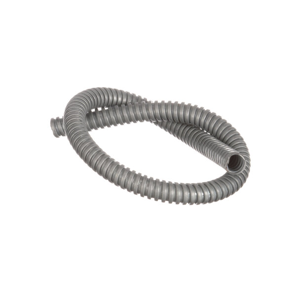A grey corrugated flex conduit tube with a spiral.