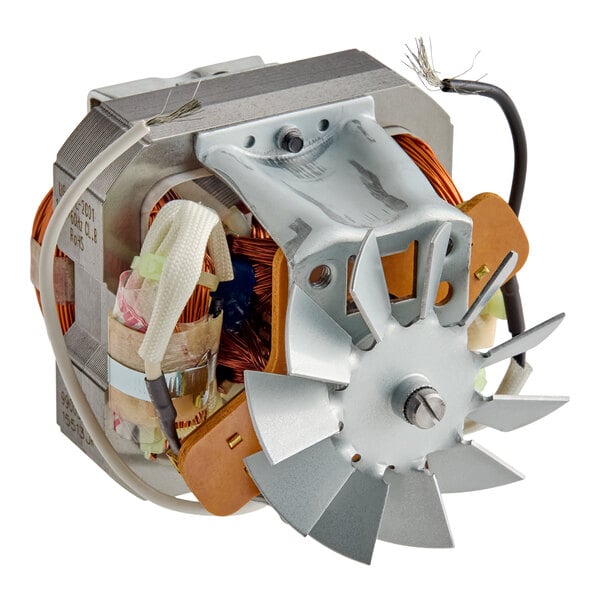 A Hamilton Beach 990058800 replacement motor with exposed copper wiring and a metal fan blade.