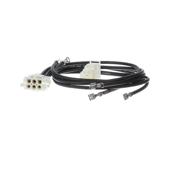 A black and white cable with white connectors.