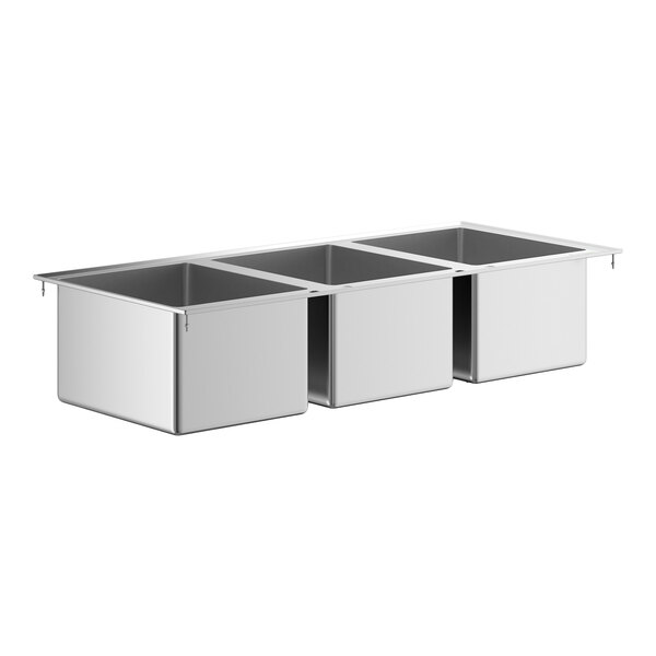 A Regency stainless steel drop-in sink with three compartments.