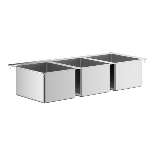 Regency 16" x 20" x 12" 16 Gauge Stainless Steel Three Compartment Drop-In Sink