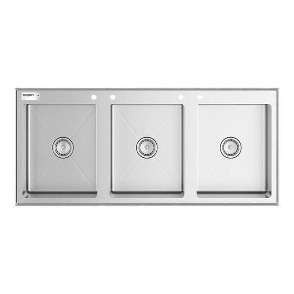 Regency 16" x 20" x 12" 16 Gauge Stainless Steel Three Compartment Drop-In Sink
