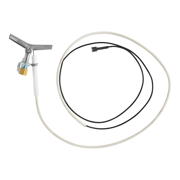 A white wire with a metal object on it.
