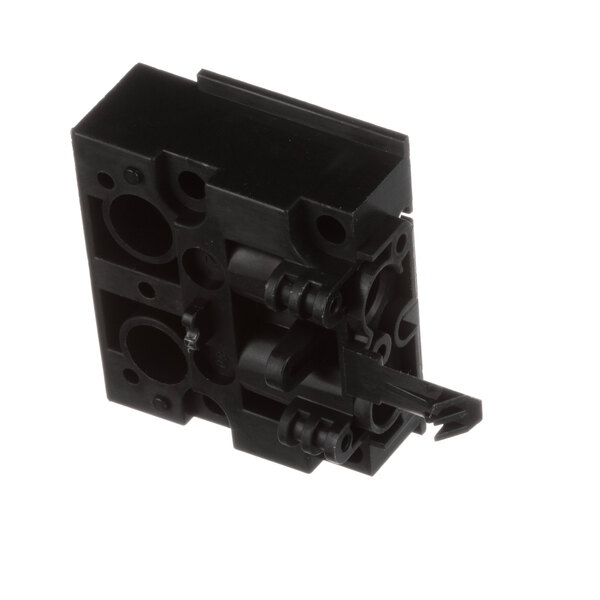 A black plastic Servend back block with two holes.