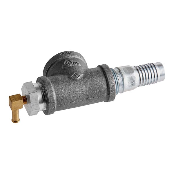 A grey metal pipe with a silver screw.