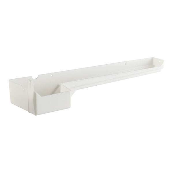 A white plastic drainer shelf for an Ice-O-Matic water trough.