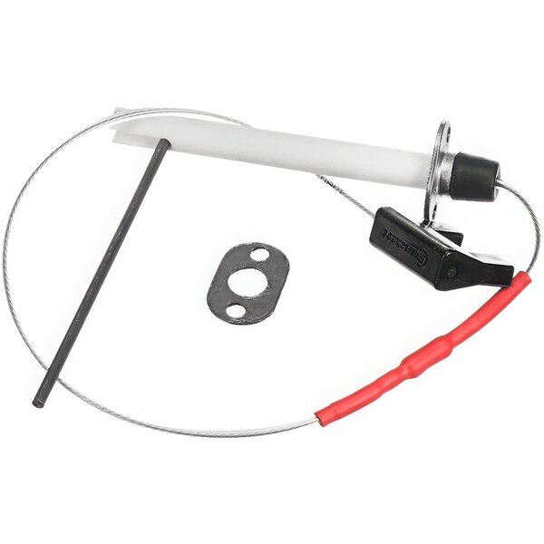 An ignition electrode with a white tube and red wire.