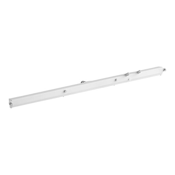 A white metal bar with screws.