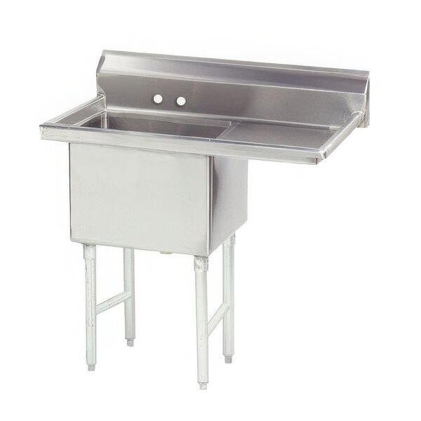 A stainless steel Advance Tabco one compartment sink with a right drainboard.