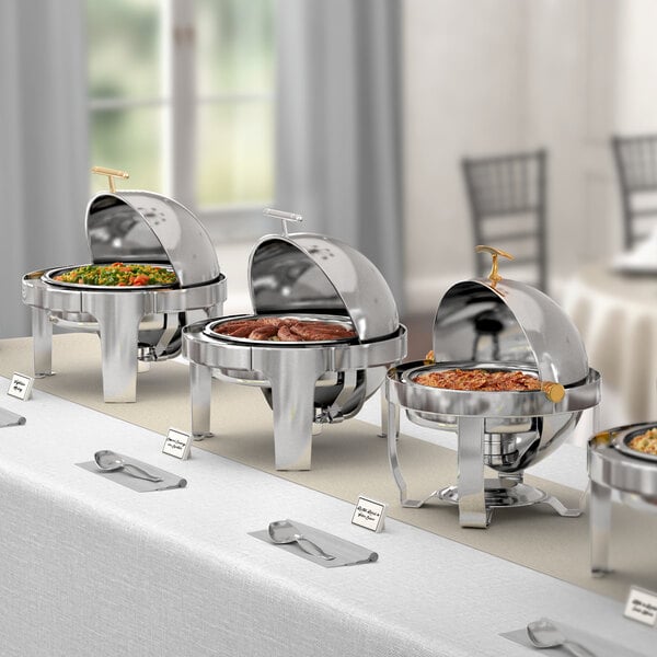 Acopa Supreme 6.5 Qt. Round Roll Top Chrome Trim Chafer Cover