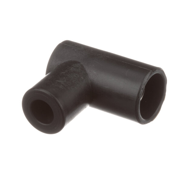 A black plastic pipe connector.