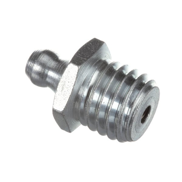 A stainless steel threaded lubricating nipple.