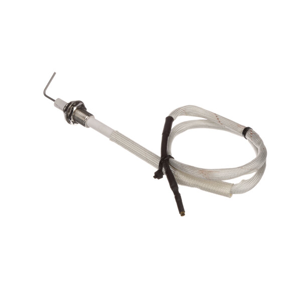 A white wire with a small metal connector on the end.