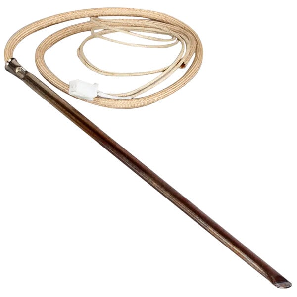 A white cord wrapped around a metal probe.
