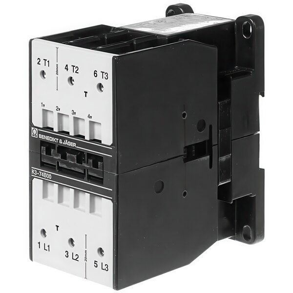 A black rectangular Rational contactor with three switches and two outlets.