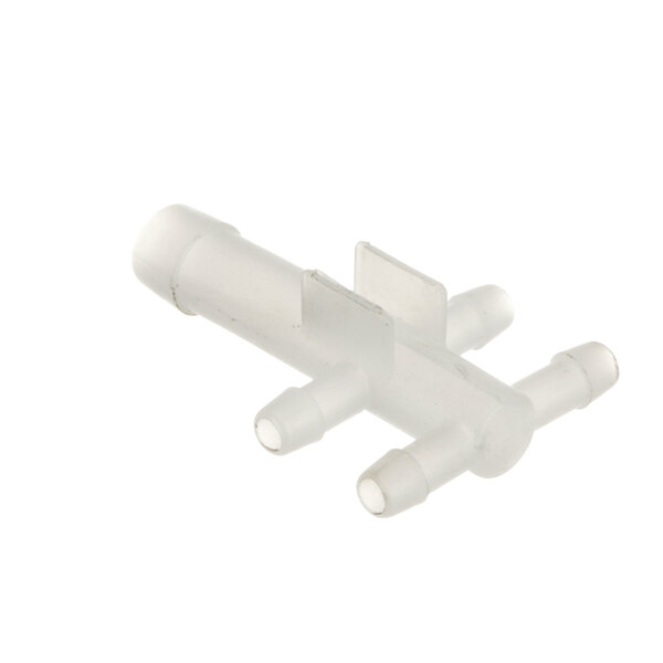 A white plastic tube with two holes.