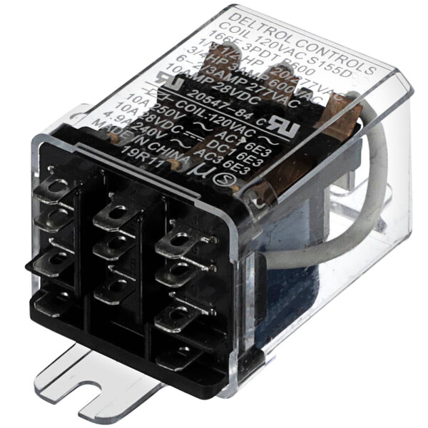 A close-up of a Berkel relay with a black cover.