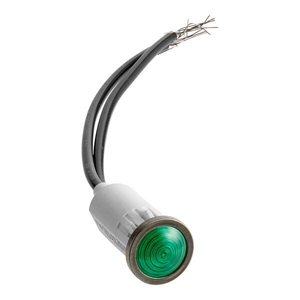 A green light indicator with wires.