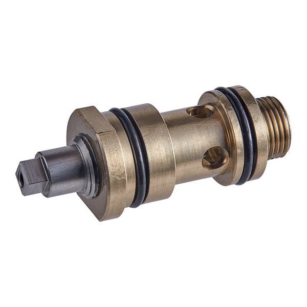 A close-up of a Cleveland Steam Inlet Trunnion Ass, a metal cylinder with brass parts.