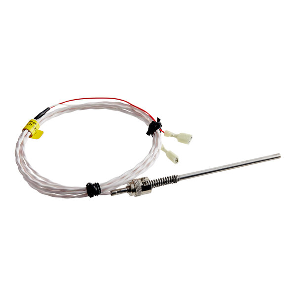 A white wire with a metal rod.
