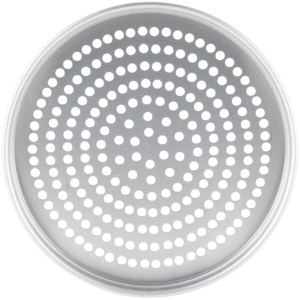 An American Metalcraft Super Perforated Pizza Pan with a white background.