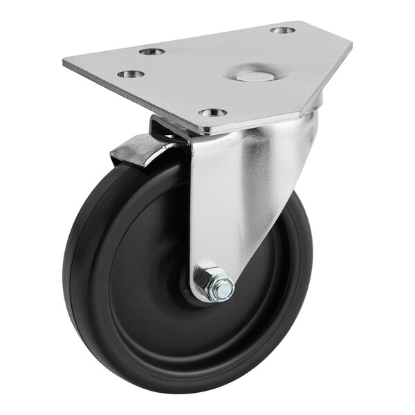 A US Range Garland caster with a metal plate and a black wheel.