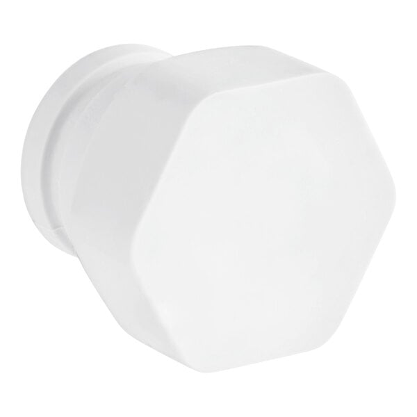 A white hexagonal wash arm plug for a Hobart dishwasher.